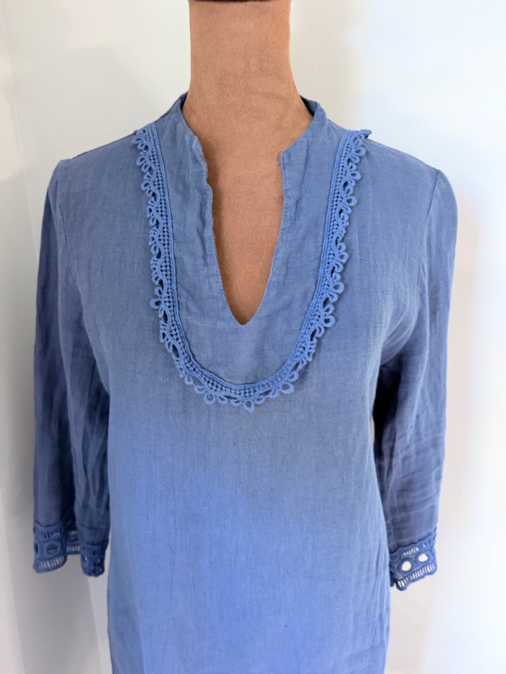 Via Signoria Italian Linen100% Tunic in Dusty Blue - Picture 3 of 14
